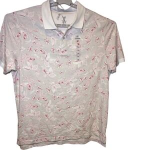 HB Mens 2XL Short Sleeve Polo Shirt Pink White Floral Hibiscus Cotton Blend